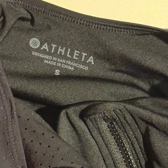 Athleta Bonaire Black High Neck Zip Front Sleek One Piece Bathing Suit - Picture 6 of 6